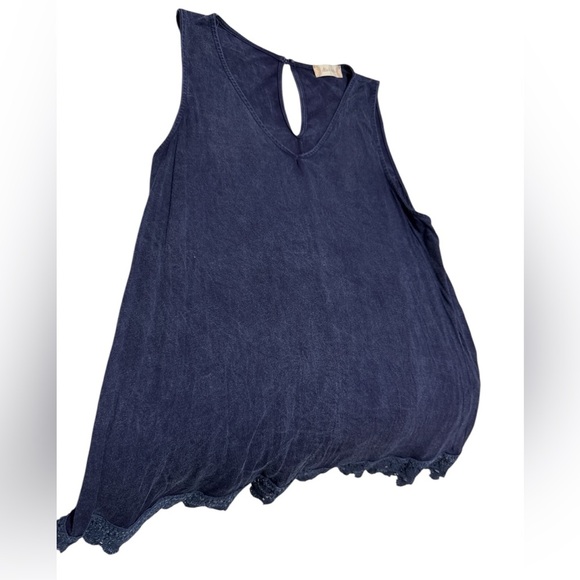 Altar’d State Navy Blue Sleeveless Tank Top with Lace Hem  Boho Style size Large - Picture 3 of 5